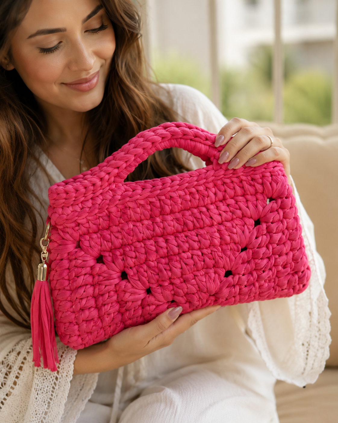 Pink Bloom Crochet Bag
