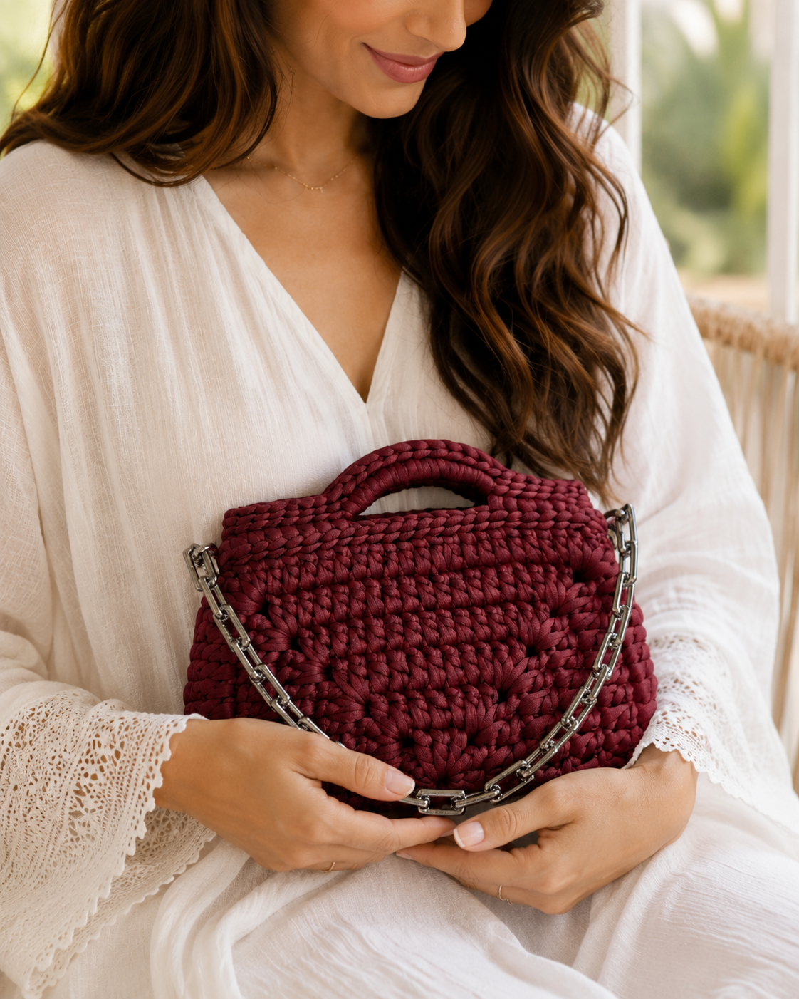 Burgundy Chain Crochet Bag