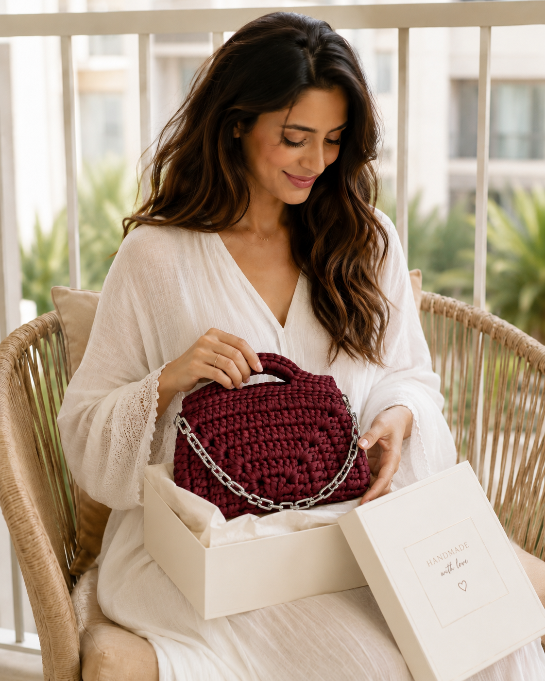 Burgundy Chain Crochet Bag