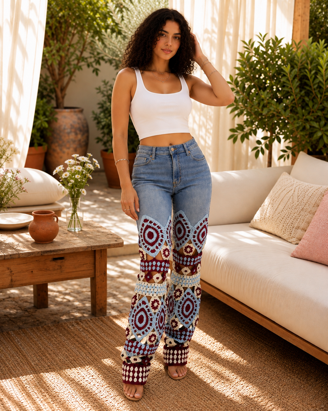 Midnight Mosaic Crochet Jeans
