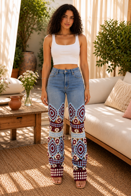 Midnight Mosaic Crochet Jeans