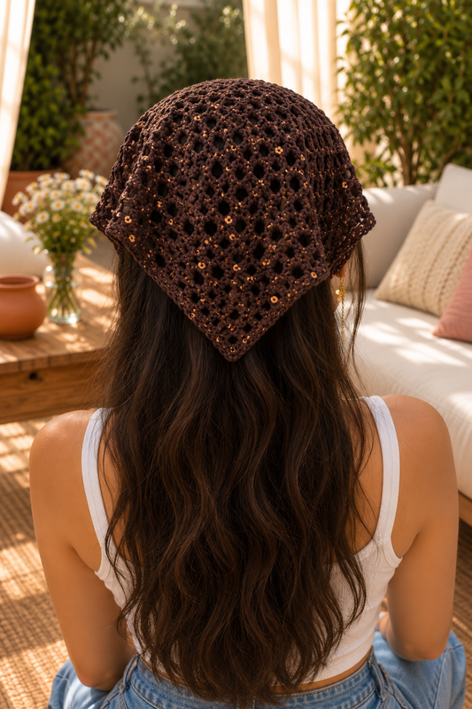 Midnight Mocha Sequin Crochet Bandana