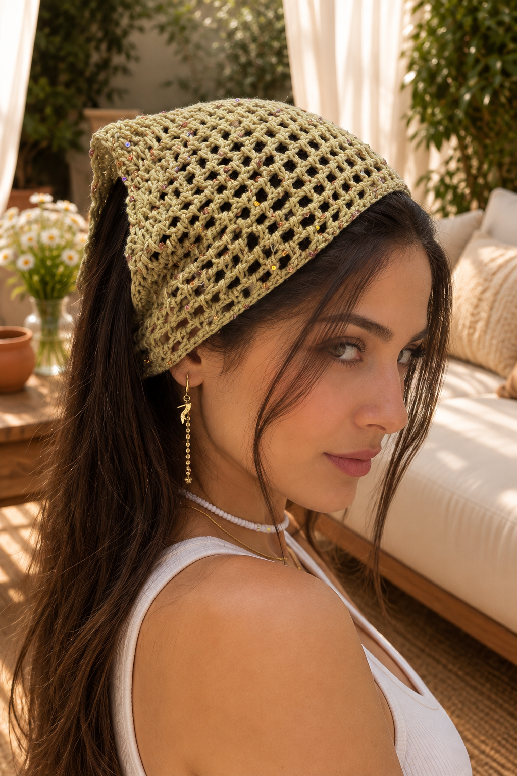 Golden Hour Sequin Crochet Bandana