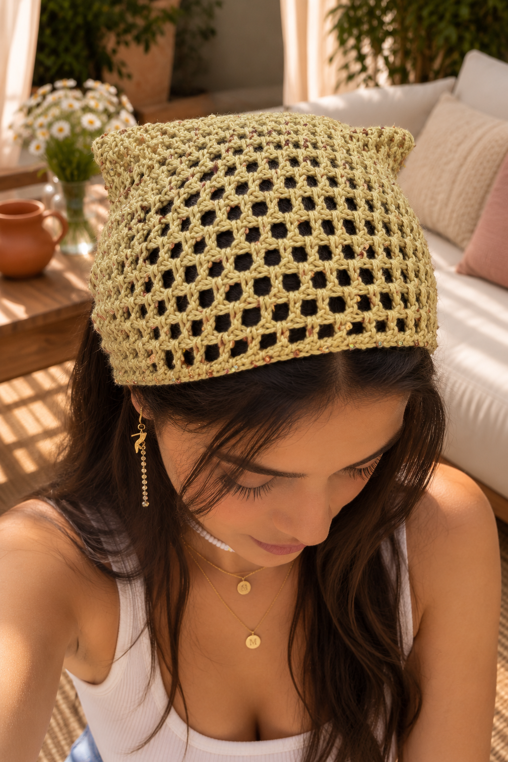 Golden Hour Sequin Crochet Bandana
